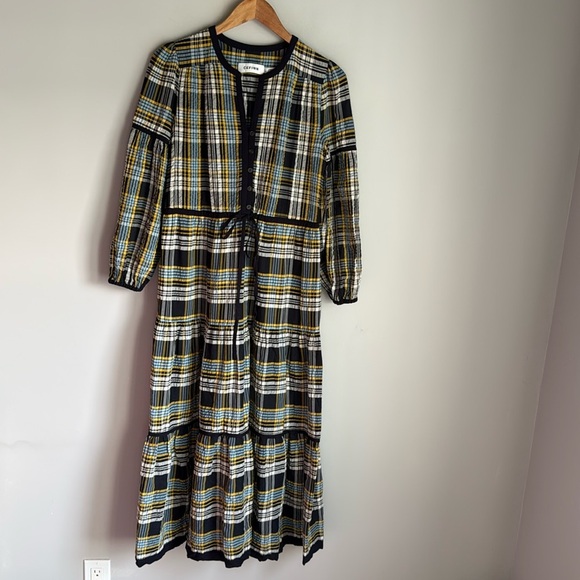 Cefinn Katie Organic Cotton Seersucker Maxi Dress - Navy Yellow 6 - Picture 4 of 13